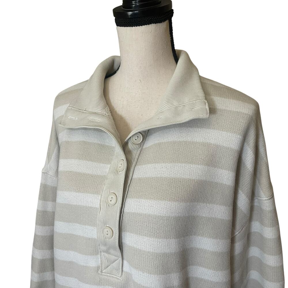 AE Big Hug Henley Sweatshirt Striped Neutral Oversized Small Cozy - Picture 5 of 13